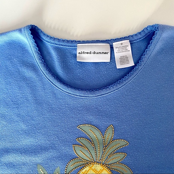 Alfred Dunner Short Sleeve T-shirt - Blue with Pineapple Appliqué - Picture 2 of 7